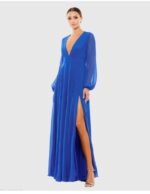 Leena For Mac Duggal 55682 V-Neck Illusion Long Sleeve Chiffon Gown - Size 14