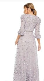 Mac Duggal 93805 Floral Applique Puff Sleeve High Neck Aline Lavender Gown Size 16 - Image 10