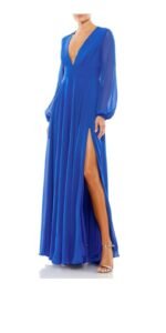 Leena For Mac Duggal 55682 V-Neck Illusion Long Sleeve Chiffon Gown - Size 14 - Image 2