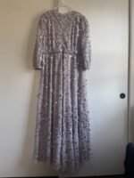 Mac Duggal 93805 Floral Applique Puff Sleeve High Neck Aline Lavender Gown Size 16 - Image 5