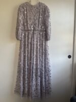 Mac Duggal 93805 Floral Applique Puff Sleeve High Neck Aline Lavender Gown Size 16 - Image 4