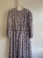 Mac Duggal 93805 Floral Applique Puff Sleeve High Neck Aline Lavender Gown Size 16 - Image 3