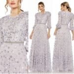 Mac Duggal 93805 Floral Applique Puff Sleeve High Neck Aline Lavender Gown Size 16