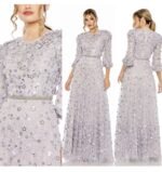 Mac Duggal 93805 Floral Applique Puff Sleeve High Neck Aline Lavender Gown Size 16