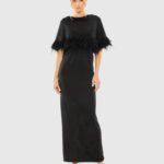 IEENA For MAC Duggal 11787 Quarter Sleeve Crystal Neck Feather Gown Black - Size 10