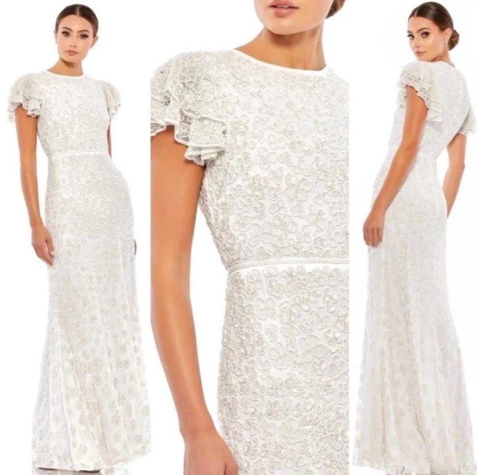 WhatsApp Image 2025-12-01 at 2.04.27 PM (1) Mac Duggal High Neck Flutter Cap Sleeve Gown #10748 - Size 10 - Image 1