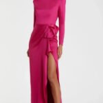 Mac Duggal Leena 10 Long Sleeve Structured Bow Draped Gown PINK 26676 NWT