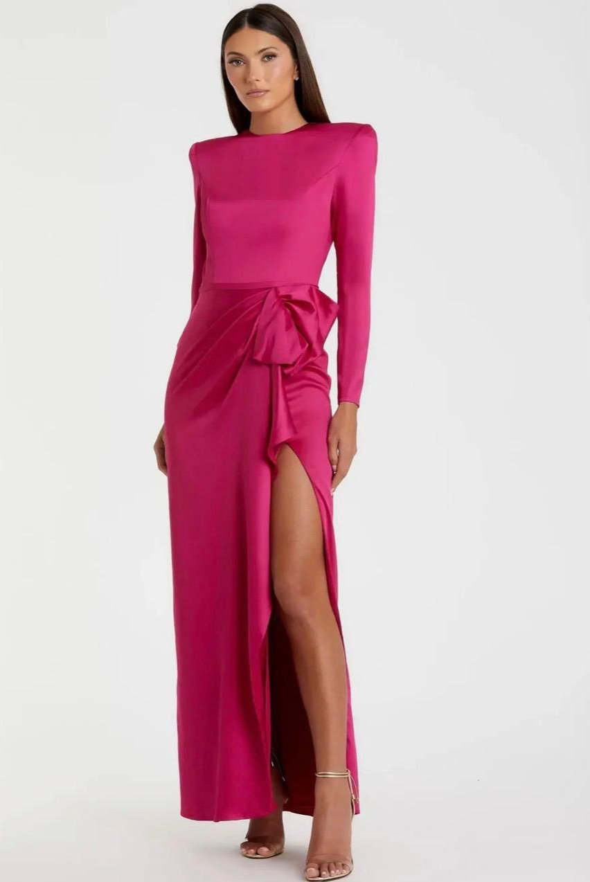 WhatsApp Image 2025-12-10 at 3.49.08 PM (2) Mac Duggal Leena 10 Long Sleeve Structured Bow Draped Gown PINK 26676 NWT - Image 1