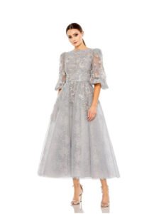 Mac Duggal 20418 Floral Embroided Embelished Puff Sleeve A Line Plat Gown - size 8 