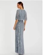 Mac Duggal 93583 Sequined V Neck Cape Sleeve Gown -Size 18 Slate Blue - Image 4