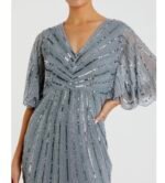 Mac Duggal 93583 Sequined V Neck Cape Sleeve Gown -Size 18 Slate Blue - Image 5