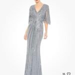 Mac Duggal 93583 Sequined V Neck Cape Sleeve Gown -Size 18 Slate Blue