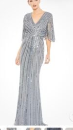 Mac Duggal 93583 Sequined V Neck Cape Sleeve Gown -Size 18 Slate Blue - Image 3
