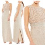 MAC DUGGAL 93603 VERTICAL SEQUIN NUDE COLUMN GOWN sz 14