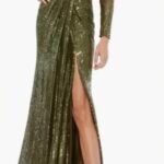 IEENA For Mac Duggal 26490 Sz 10 Sequin Faux Wrap Gown in Olive Green