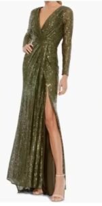 IEENA For Mac Duggal 26490 Sz 10 Sequin Faux Wrap Gown in Olive Green