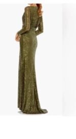 IEENA For Mac Duggal 26490 Sz 10 Sequin Faux Wrap Gown in Olive Green - Image 3