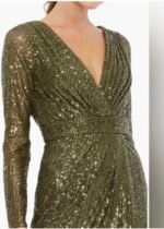 IEENA For Mac Duggal 26490 Sz 10 Sequin Faux Wrap Gown in Olive Green - Image 4