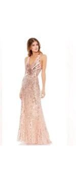 Mac Duggal Rose Gold Faux Wrap Sequin Cut Out Back Gown Size 12 5390 - Image 2