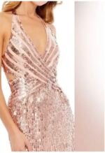 Mac Duggal Rose Gold Faux Wrap Sequin Cut Out Back Gown Size 12 5390 - Image 4