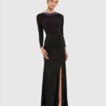 Ieena for Mac Duggal 44069 Beaded Long Sleeve Fitted Jersey Dress Size Large