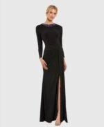 Ieena for Mac Duggal 44069 Beaded Long Sleeve Fitted Jersey Dress Size Large