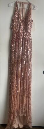 Mac Duggal Rose Gold Faux Wrap Sequin Cut Out Back Gown Size 12 5390 - Image 5