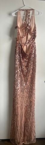Mac Duggal Rose Gold Faux Wrap Sequin Cut Out Back Gown Size 12 5390 - Image 7