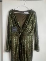 IEENA For Mac Duggal 26490 Sz 10 Sequin Faux Wrap Gown in Olive Green - Image 6