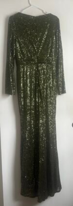 IEENA For Mac Duggal 26490 Sz 10 Sequin Faux Wrap Gown in Olive Green - Image 8