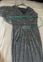 Mac Duggal 93583 Sequined V Neck Cape Sleeve Gown -Size 18 Slate Blue - Image 9