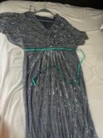 Mac Duggal 93583 Sequined V Neck Cape Sleeve Gown -Size 18 Slate Blue - Image 10