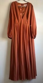 Ieena for Mac Duggal 55682 High Slit Bishop Sleeves Dress Terra Cotta Size 12 - Image 5