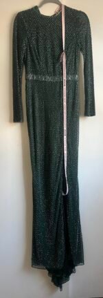 Mac Duggal 5056 size 6 beaded high neck long sleeve gown with detailed belt - Image 5