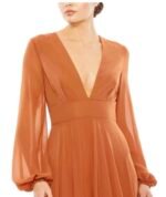Ieena for Mac Duggal 55682 High Slit Bishop Sleeves Dress Terra Cotta Size 12 - Image 4