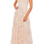Mac Duggal 9162 sequined scallop ruffle tiered V-neck gown Sz 18