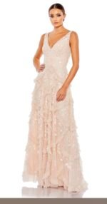 Mac Duggal 9162 sequined scallop ruffle tiered V-neck gown Sz 18