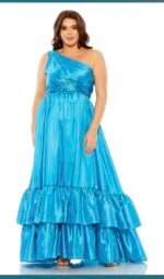 Mac Duggal 68527 Sz 18 turquoise blue ruffle skirt one shoulder gown - Image 2