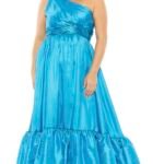 Mac Duggal 68527 Sz 18 turquoise blue ruffle skirt one shoulder gown