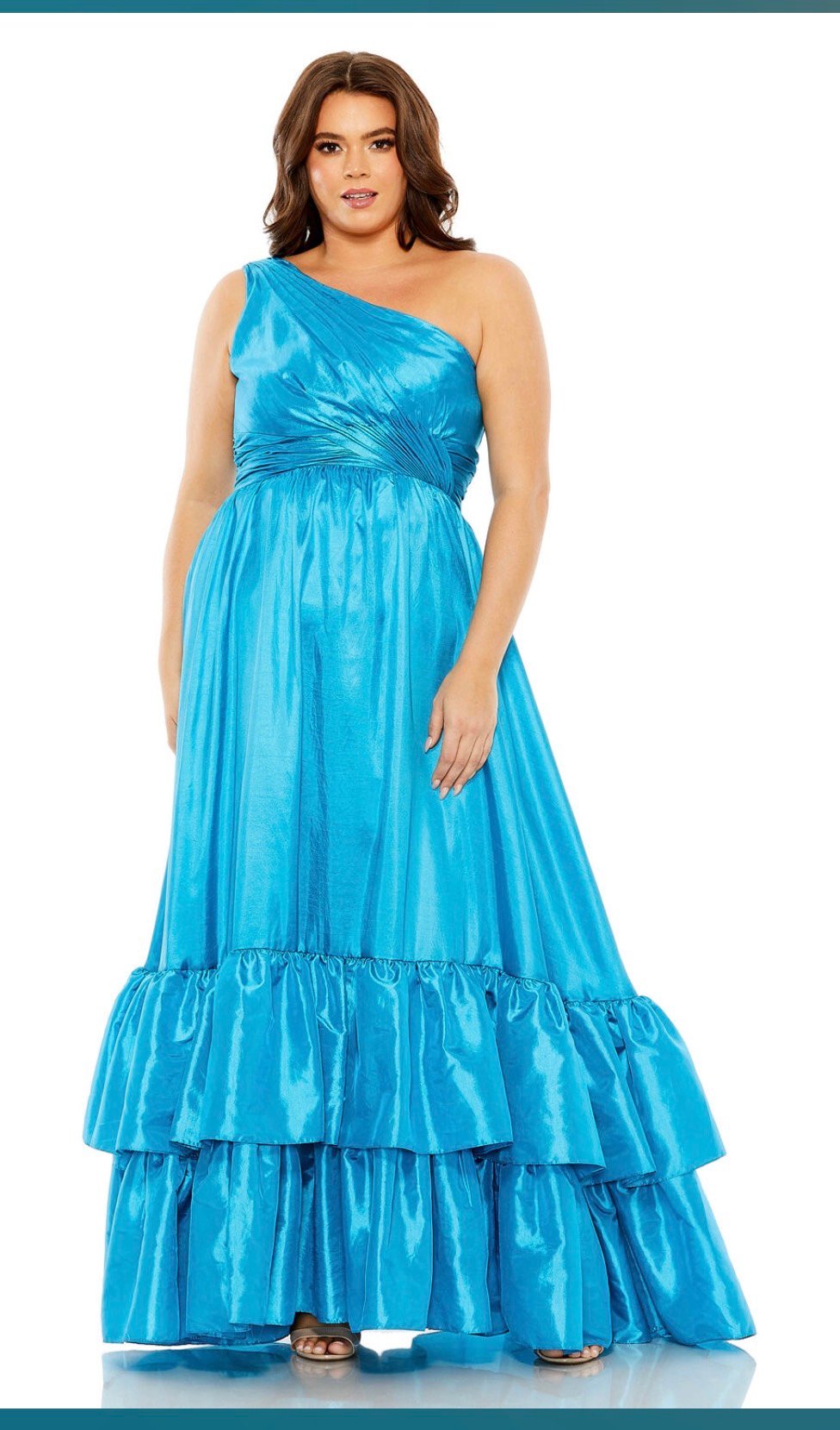 Screenshot Mac Duggal 68527 Sz 18 turquoise blue ruffle skirt one shoulder gown - Image 1