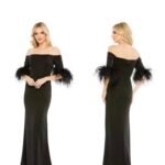 Mac Duggal 11441 feather trim off shoulder gown size 12