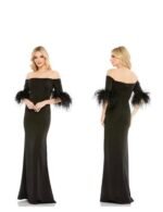 Mac Duggal 11441 feather trim off shoulder gown size 12