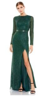 Mac Duggal 5056 size 6 beaded high neck long sleeve gown with detailed belt - Image 2