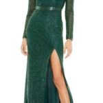 Mac Duggal 5056 size 6 beaded high neck long sleeve gown with detailed belt