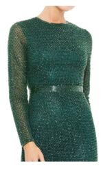 Mac Duggal 5056 size 6 beaded high neck long sleeve gown with detailed belt - Image 3