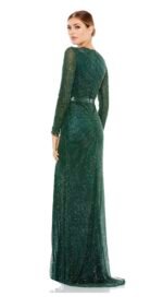 Mac Duggal 5056 size 6 beaded high neck long sleeve gown with detailed belt - Image 4