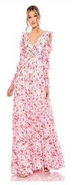 Mac Duggal 55906 Sz 14 pink ruffle sleeve floral print gown - Image 2