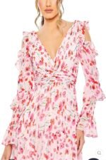Mac Duggal 55906 Sz 14 pink ruffle sleeve floral print gown - Image 6