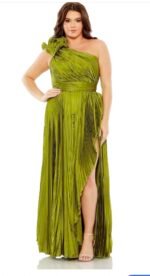 Mac Duggal 77003 Sz 18 one hand pleated asymmetrical long apple green gown - Image 2