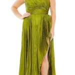Mac Duggal 77003 Sz 18 one hand pleated asymmetrical long apple green gown